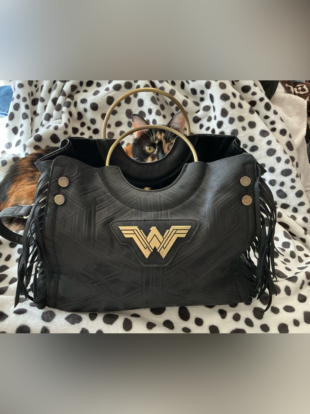 Black Tote Bag with Gold Emblem